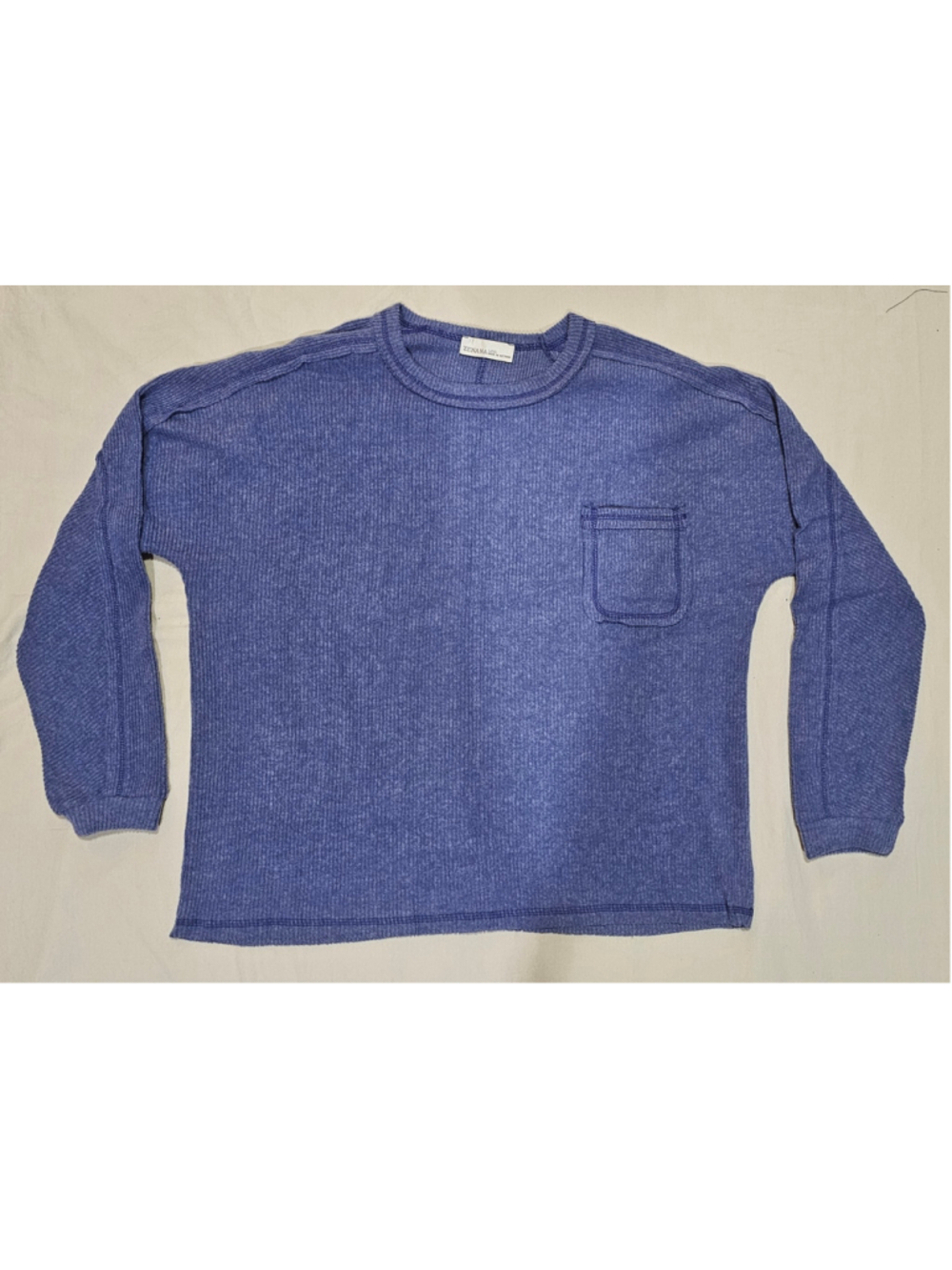 Women's Zenana Long Sleeve Waffle Knit Pocket Tee Blue Size L/XL